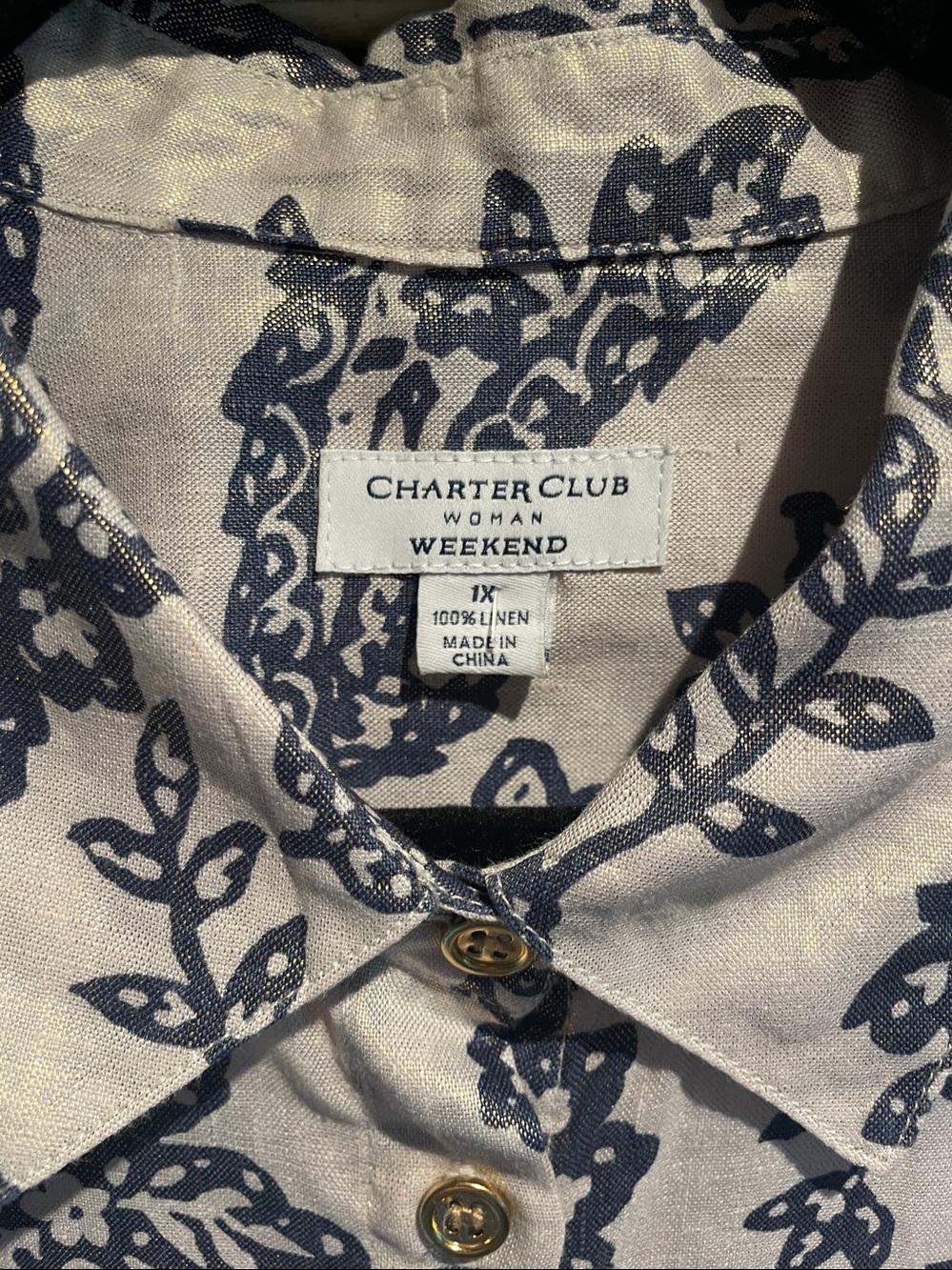 Charter Club Woman Weekend - Metallic Linen Shirt – Sz1X - Picture 9 of 10